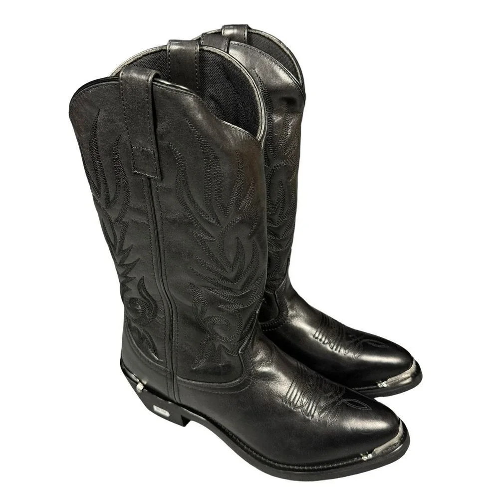 Laredo Boots Men's 10D McComb Round Toe Cowboy Black Casual Western Leather